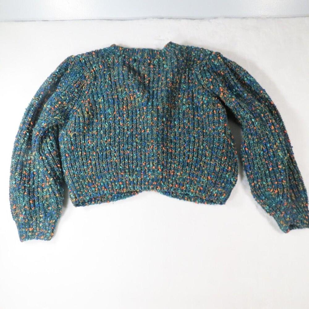 The Cider Chunky Teal Green Confetti Flecked Ribbed Knit Crop Cardigan Sweater i